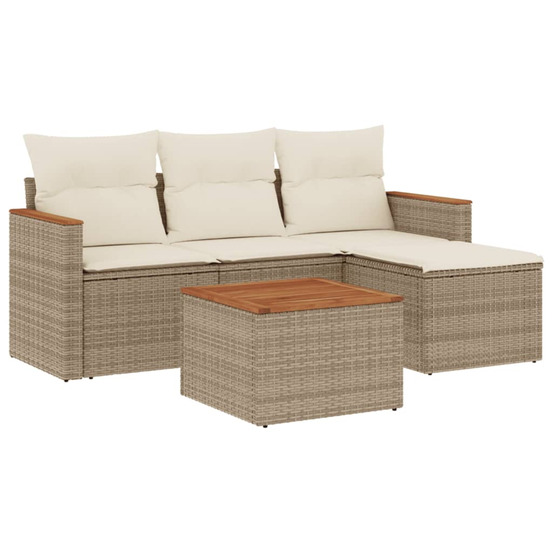 Salon de jardin avec coussins 5 pcs beige résine tressée
