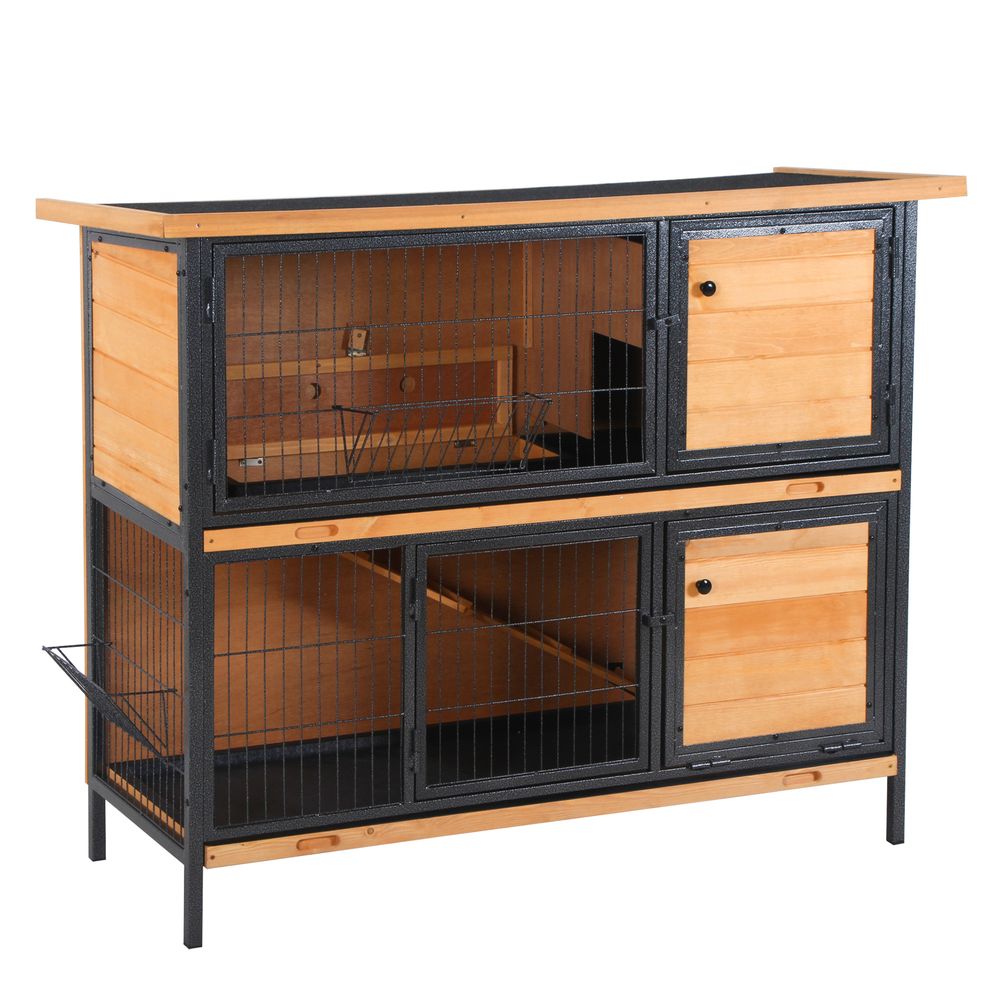 Grand clapier à lapins en bois 2 étages avec espace séparable et comederos 122 cm naturel