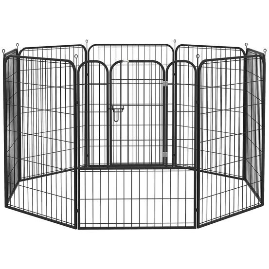 Parc haut pour chien modulable 8 panneaux métal avec porte sécurisée 80x100 cm noir