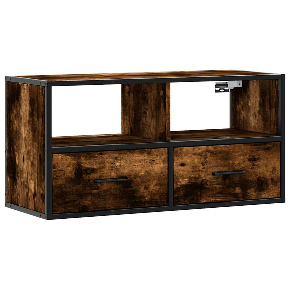 Meuble tv chêne fumé 80x31x39,5 cm bois d'ingénierie et métal