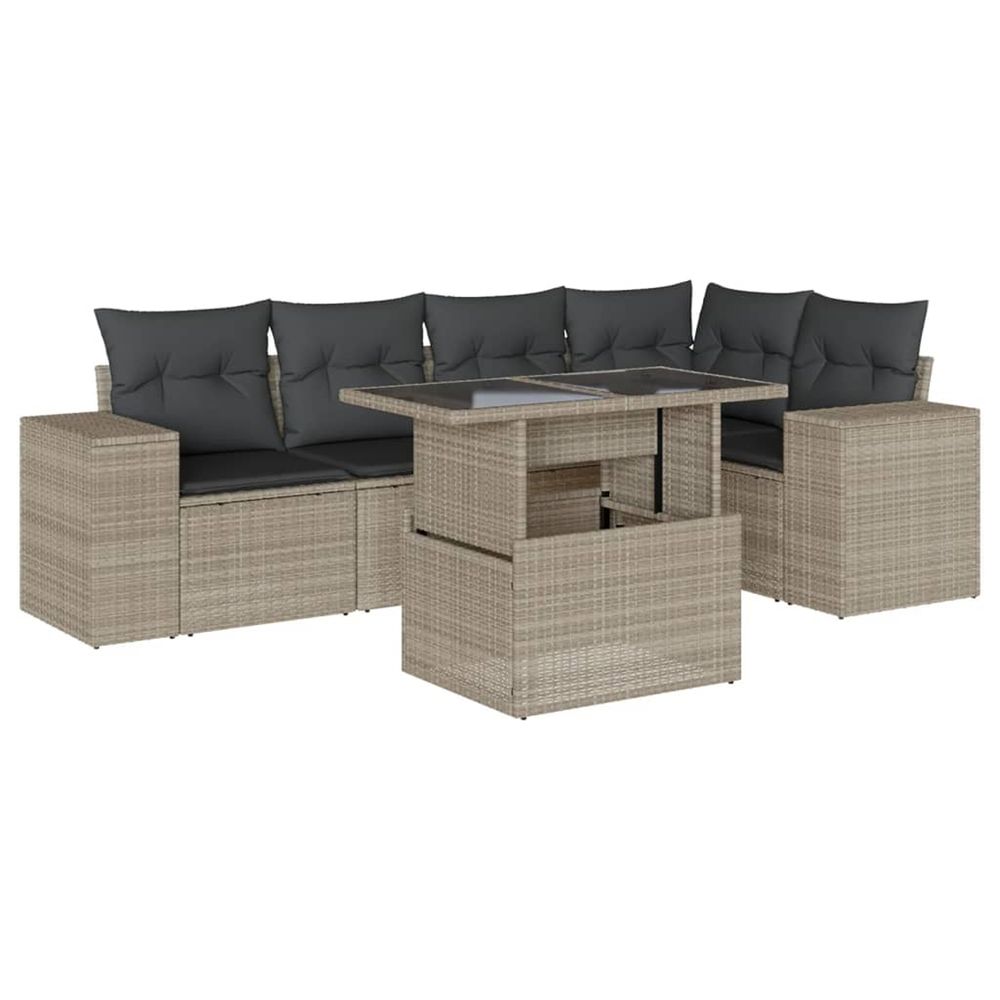 Salon de jardin 6 pcs avec coussins gris clair résine tressée