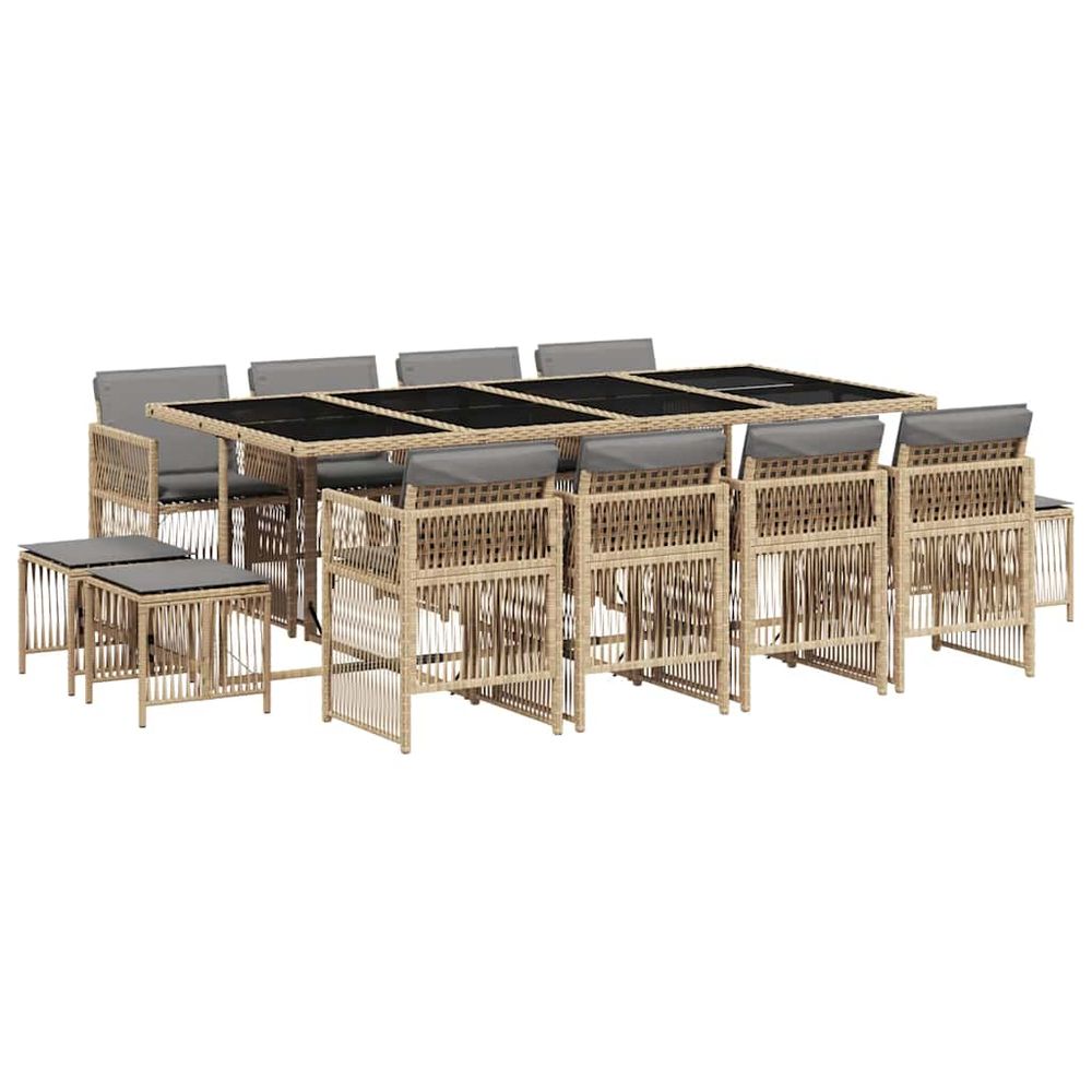 Ensemble à manger de jardin coussins 13 pcs mélange beige rotin