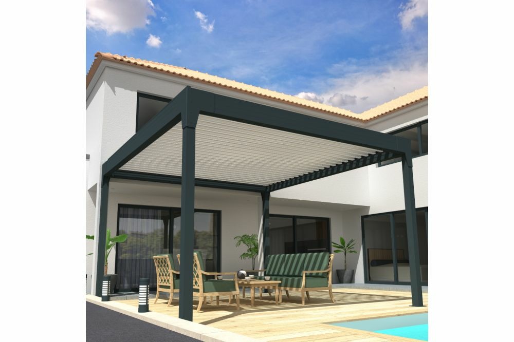 Pergola bioclimatique cocoon xl îlot mixte gris anthracite / blanc 4,50x4,100m verin