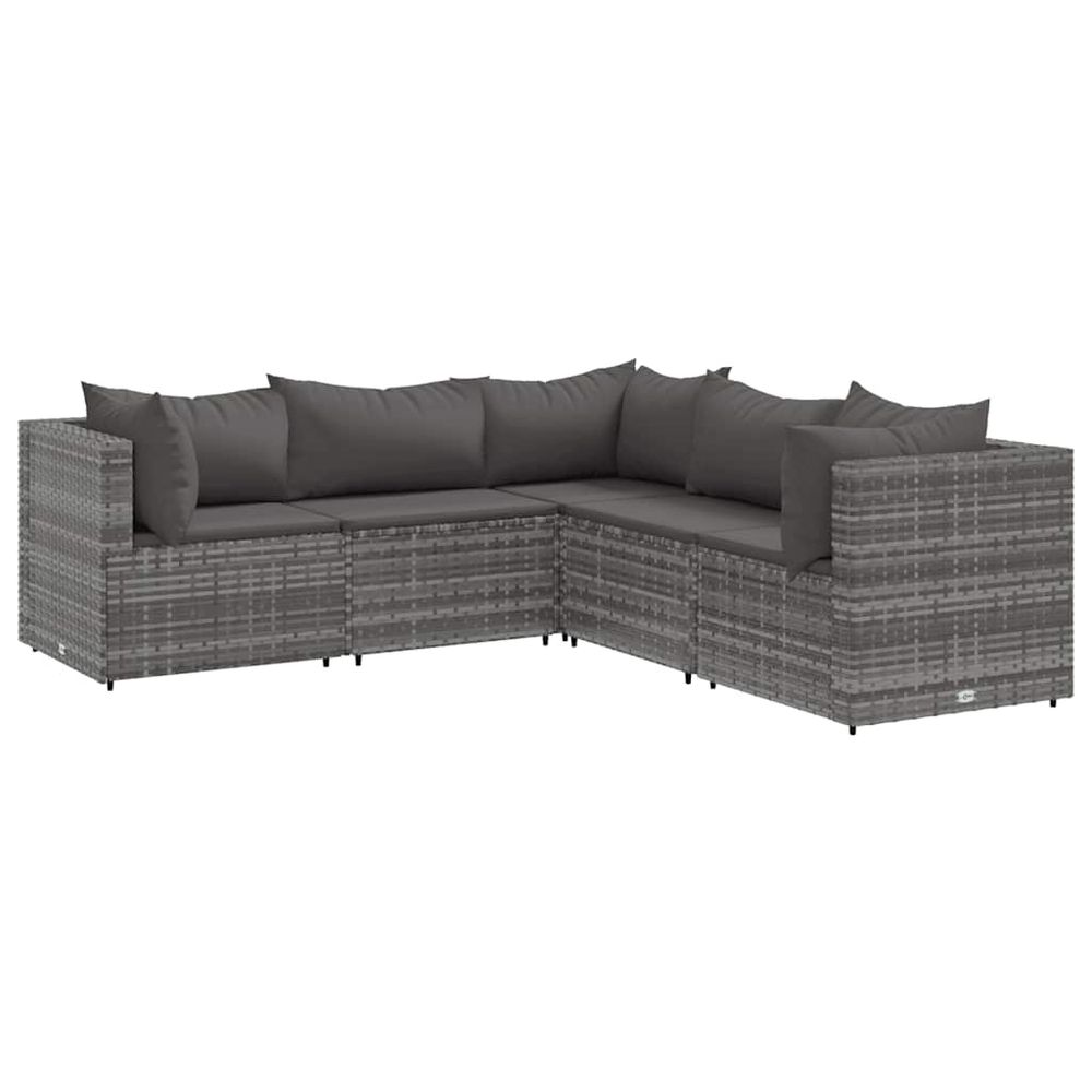 Salon de jardin 5 pcs avec coussins gris résine tressée