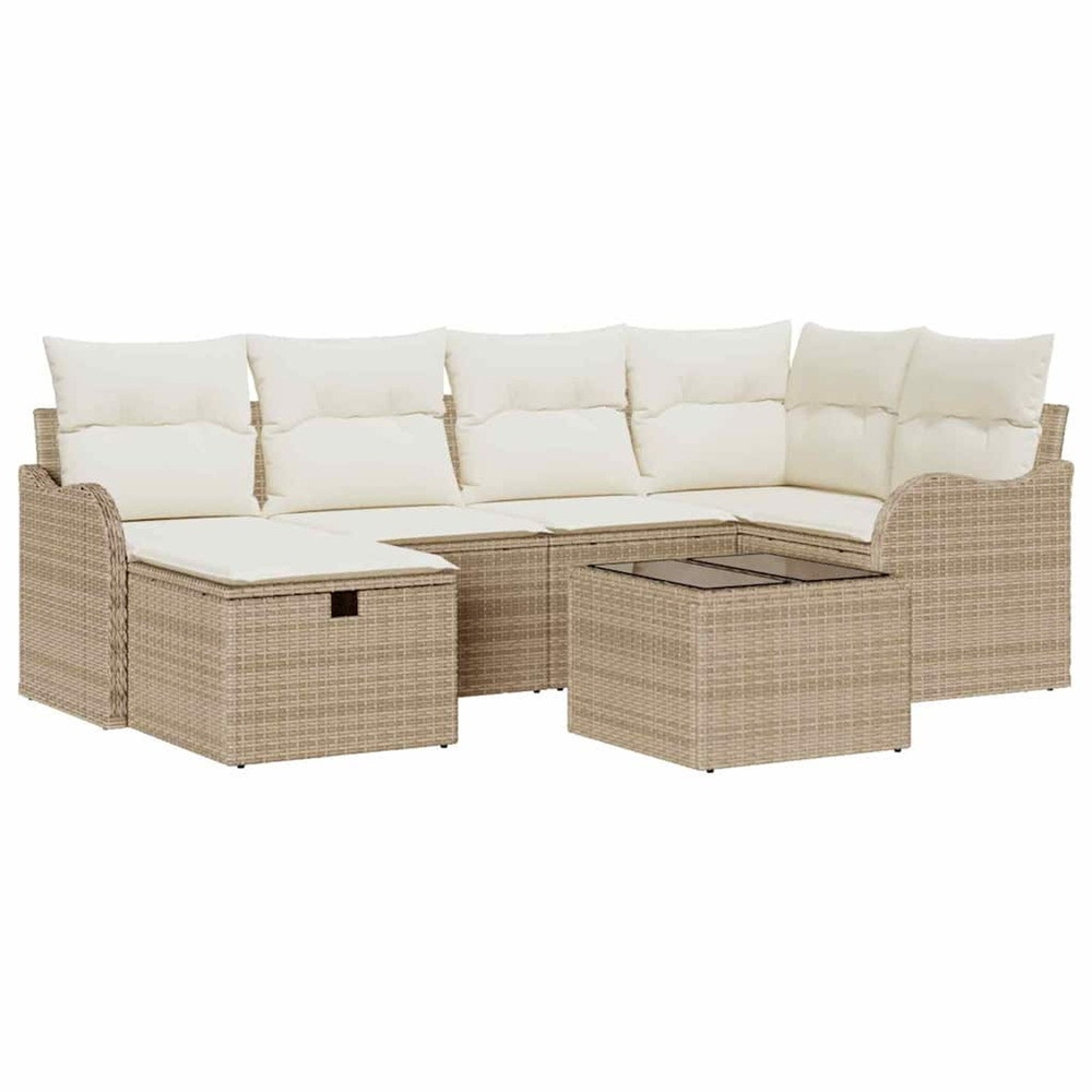Ensemble de canapé de jardin 7 pcs beige poly rotin