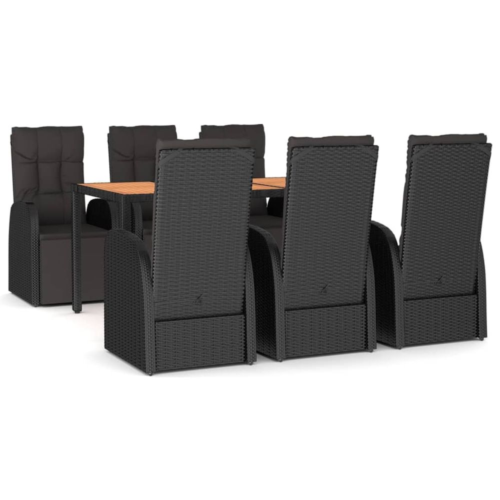 Ensemble à manger de jardin 7 pcs noir poly rotin et acacia