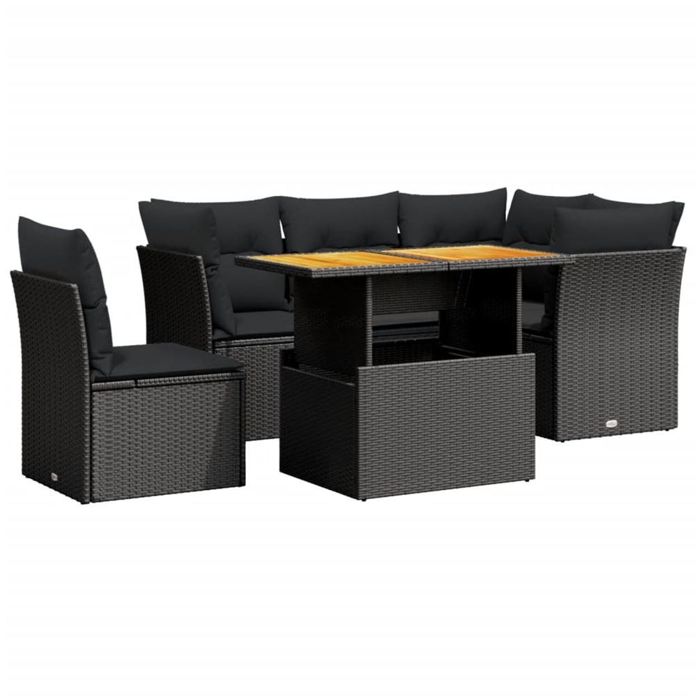 Salon de jardin 5 pcs avec coussins noir résine tressée