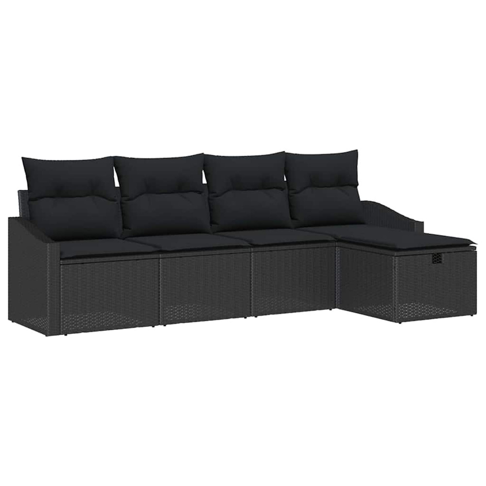 Ensemble de canapés avec coussin 5 pcs noir polyrotin