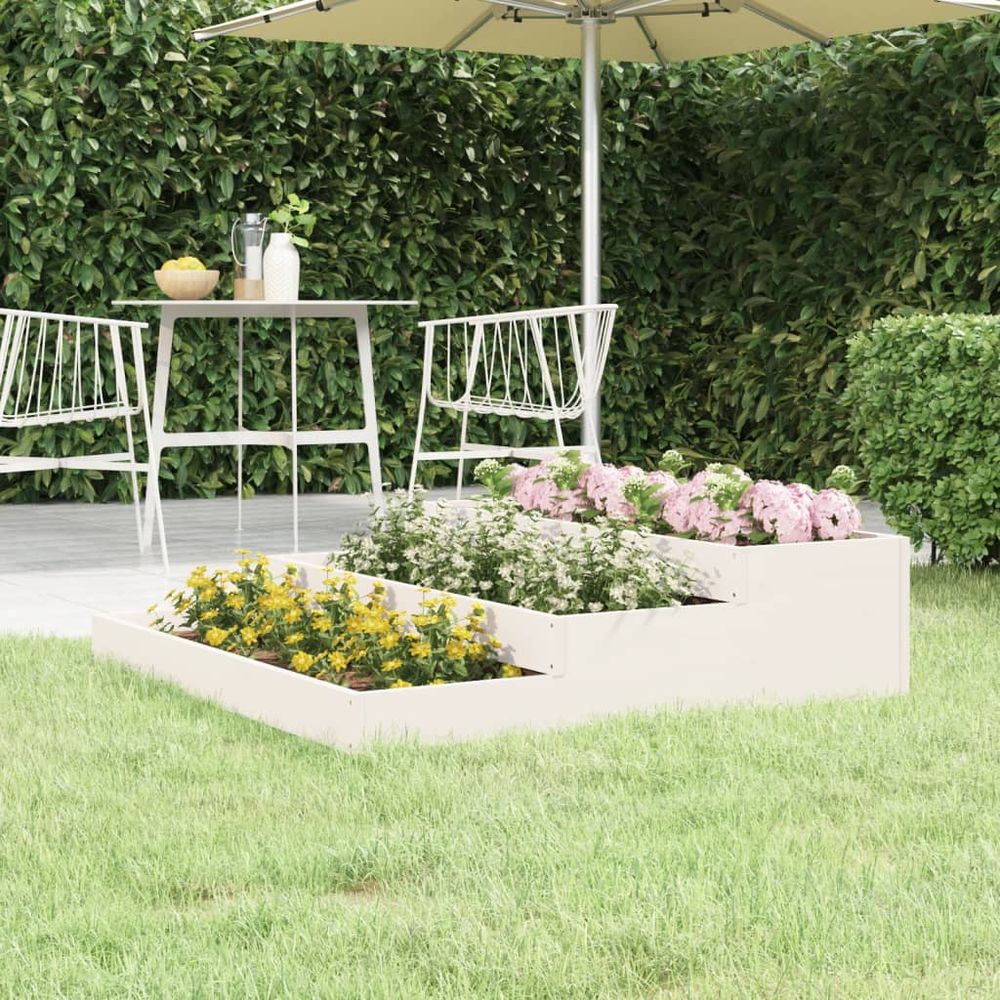 Carré potager surélevé en pin 3 niveaux pour jardin 107 cm blanc