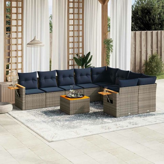 Salon de jardin 10 pcs avec coussins gris résine tressée