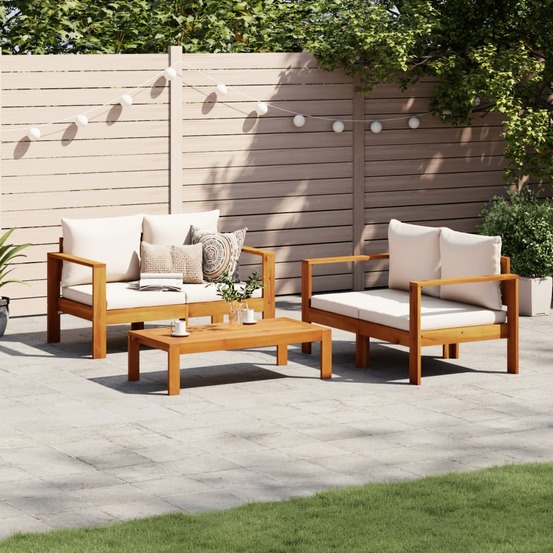 Salon de jardin avec coussins 3 pcs bois massif d'acacia