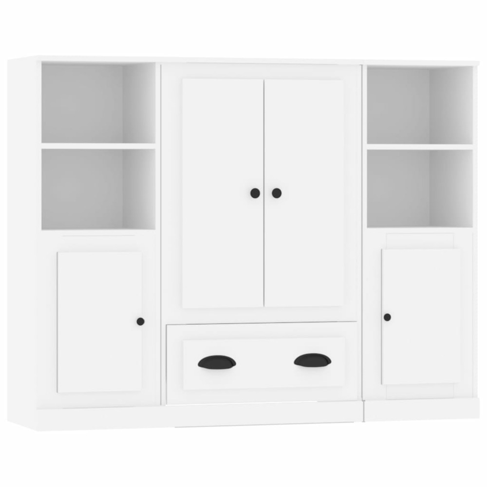 Buffet bahut commode armoire meuble de rangement organisateur cuisine salle de séjour salons 3 pcs bois d'ingénierie blanc 02