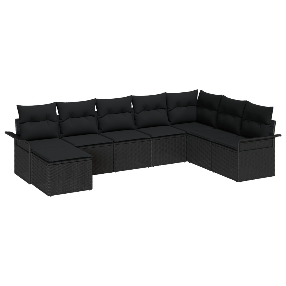 Canapé de jardin 8 pièces avec coussins noir poly rotin