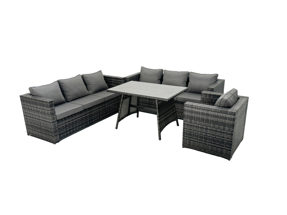 Ensemble de canapé en rotin extérieur avec patio table à manger fauteuil 7 places gris foncé mixte