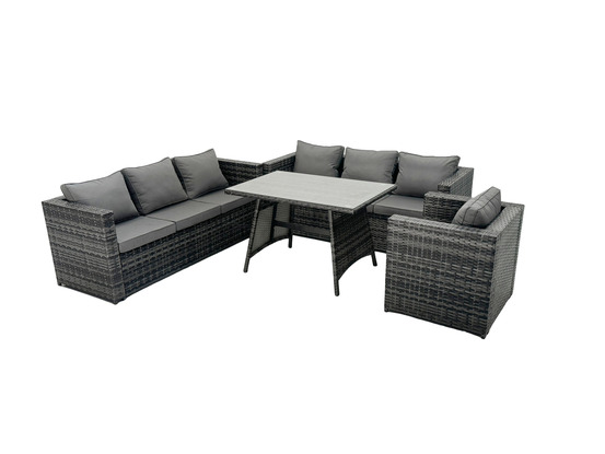 Ensemble de canapé en rotin extérieur avec patio table à manger fauteuil 7 places gris foncé mixte