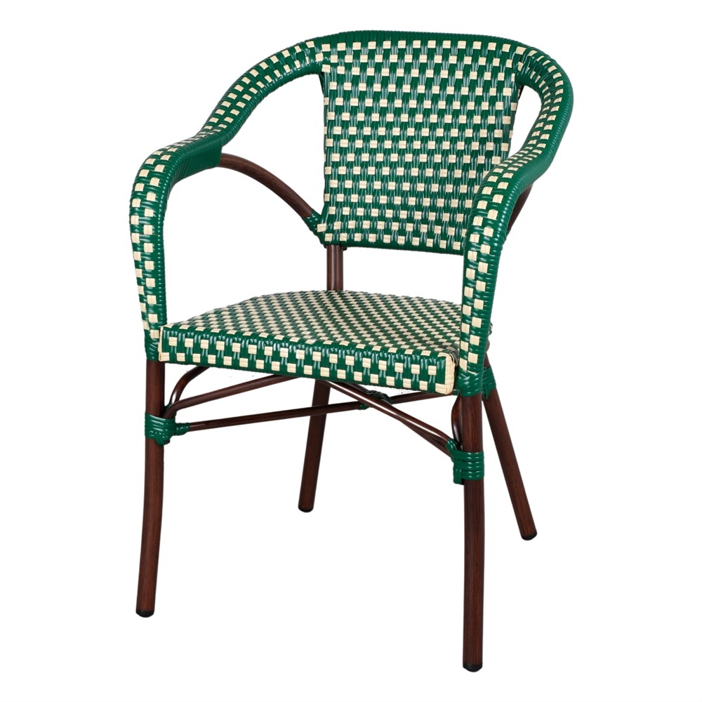 Chaise d’extérieur empilable avec accoudoirs avec un style bistrot - modèle 050 - vert