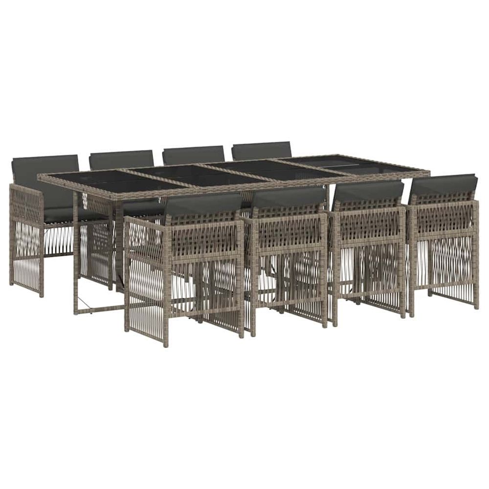 Ensemble à manger de jardin 9 pcs coussins gris résine tressée