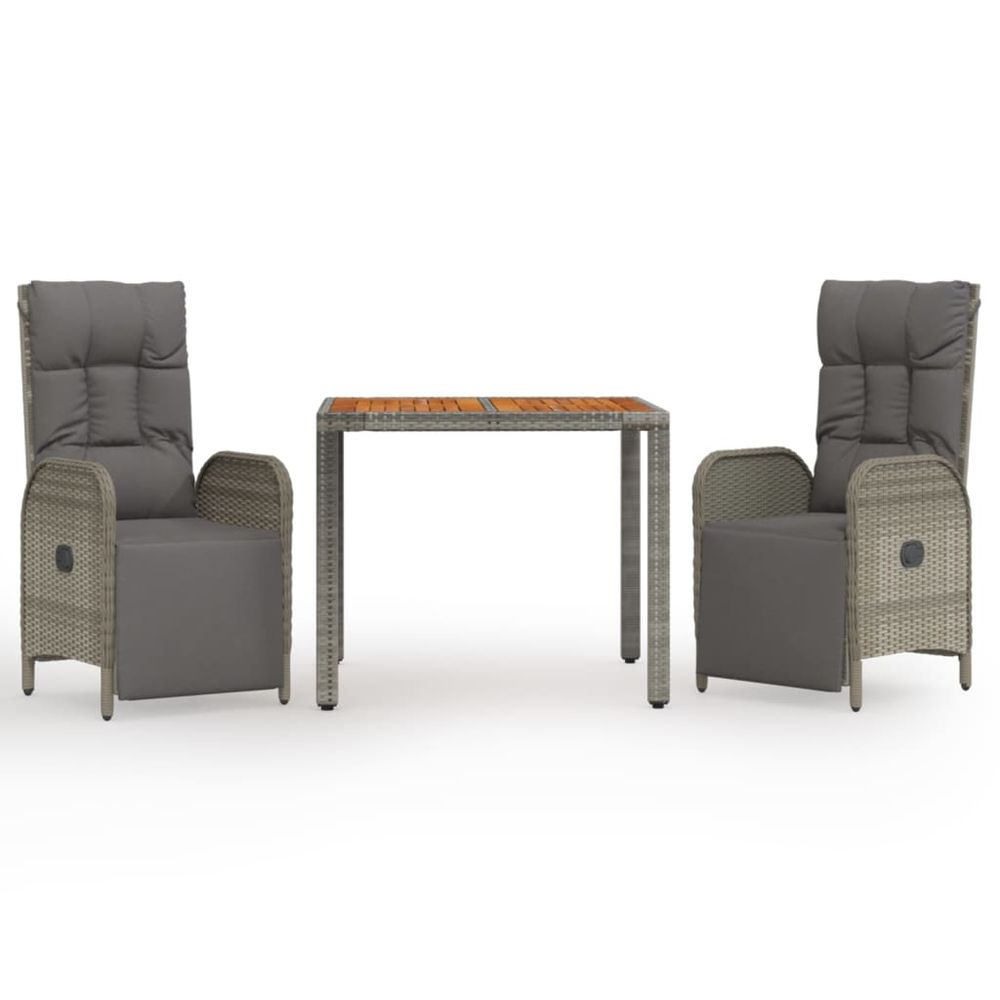 Ensemble à manger de jardin 3 pcs coussins gris résine tressée