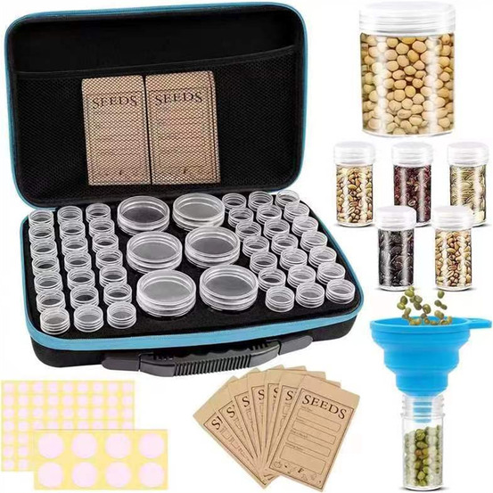 48 fentes boite à graines, boîte de stockage de graines avec étiquettes autocollantes-bleu