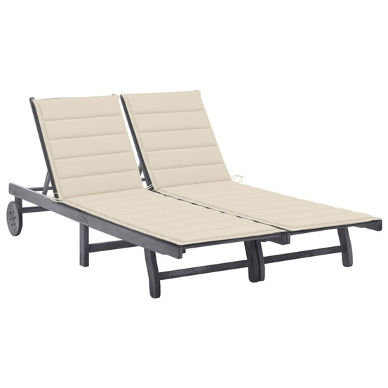 Chaise longue de jardin 2 places avec coussin gris acacia bain de soleil