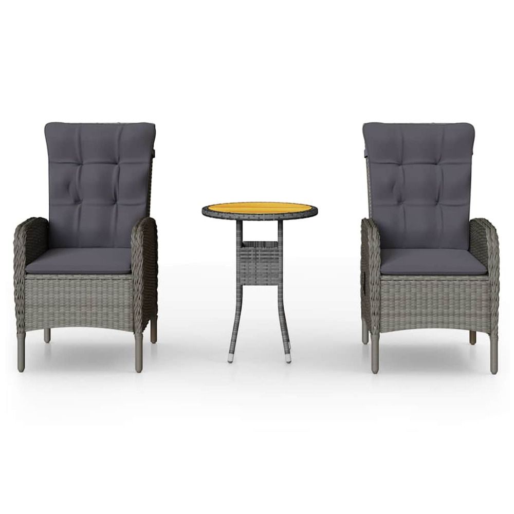 Ensemble de bistro de jardin 3 pcs résine tressée gris
