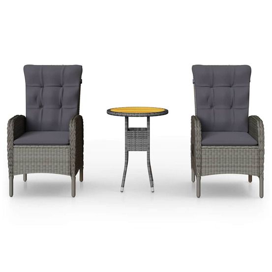 Ensemble de bistro de jardin 3 pcs résine tressée gris