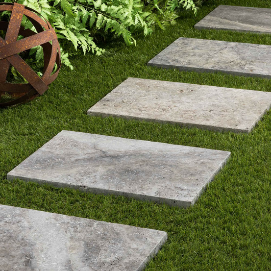 Pas japonais rectangle travertin gris silver 61x40,6x3 cm (à l'unité) - ro'ma nature