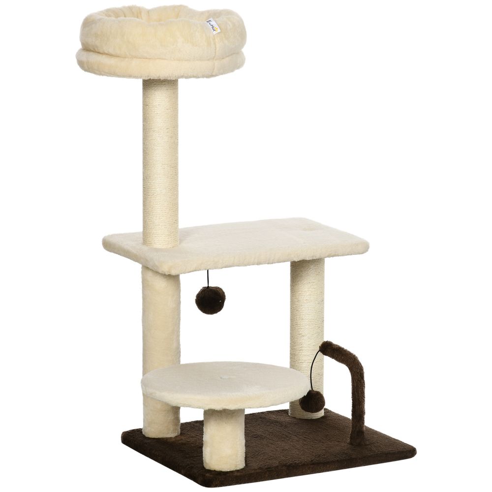 Arbre à chat peluche sisal pour félins griffoir et lit 44x38x81cm beige
