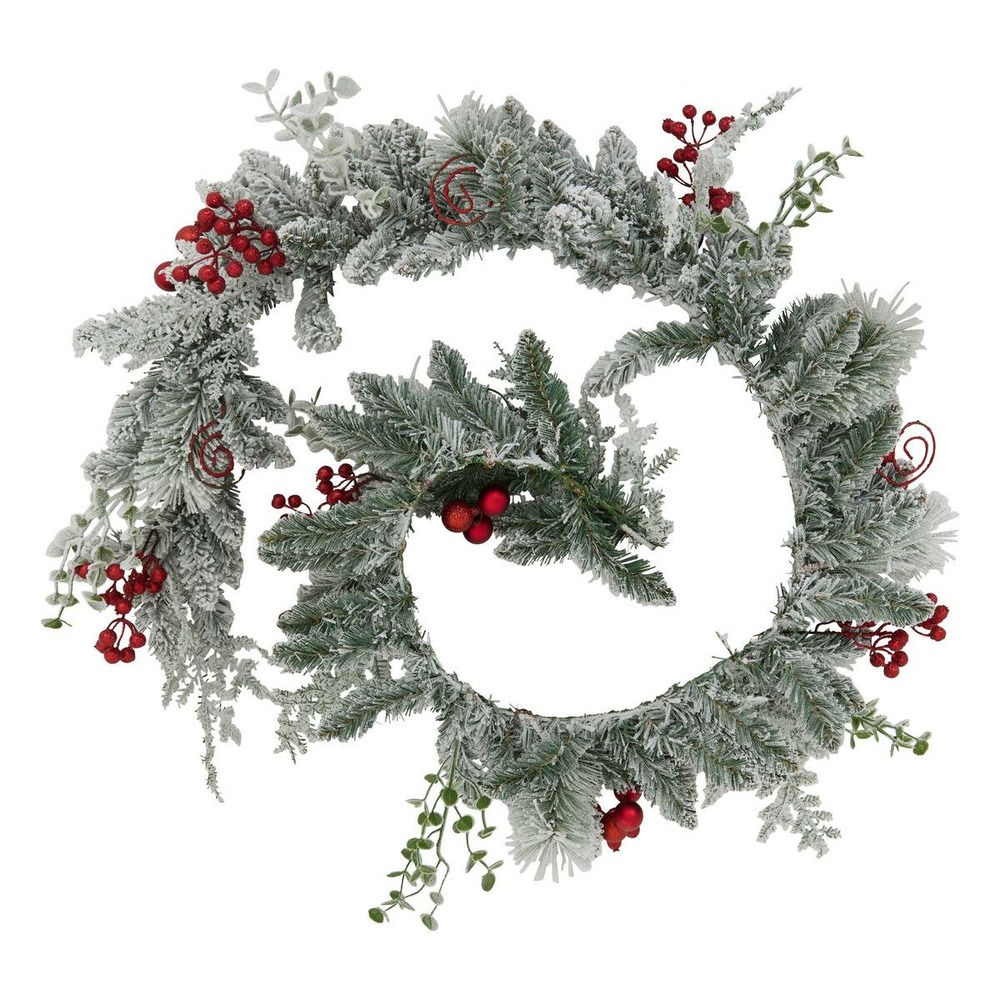 Guirlande floquée baies rouges l.1,8m blanc