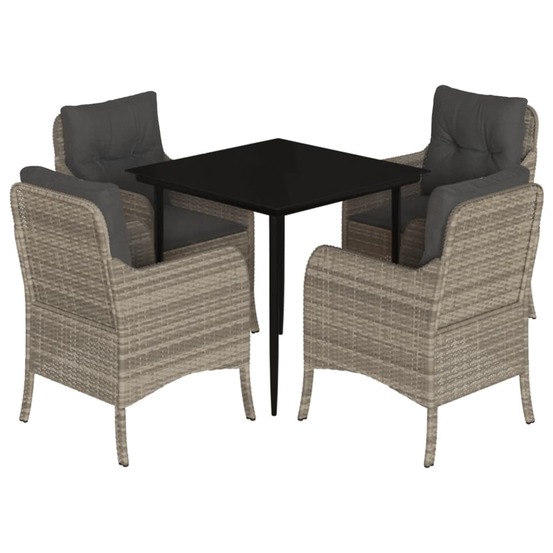 Ensemble à manger de jardin et coussins 5 pcs gris clair rotin