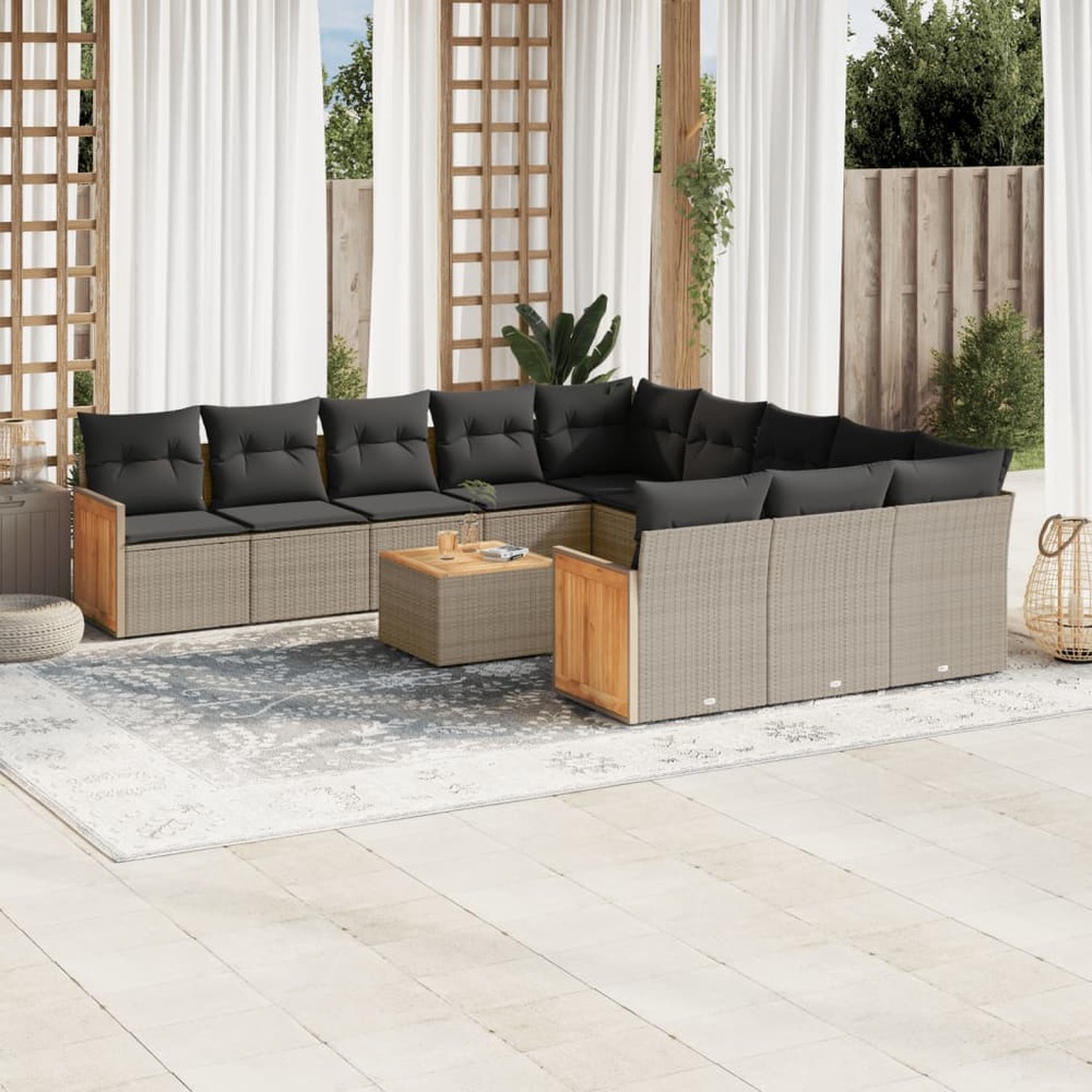 Salon de jardin avec coussins 12 pcs gris résine tressée