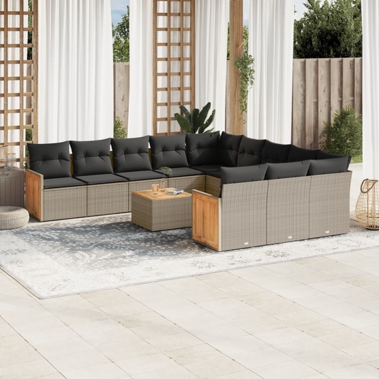 Salon de jardin avec coussins 12 pcs gris résine tressée