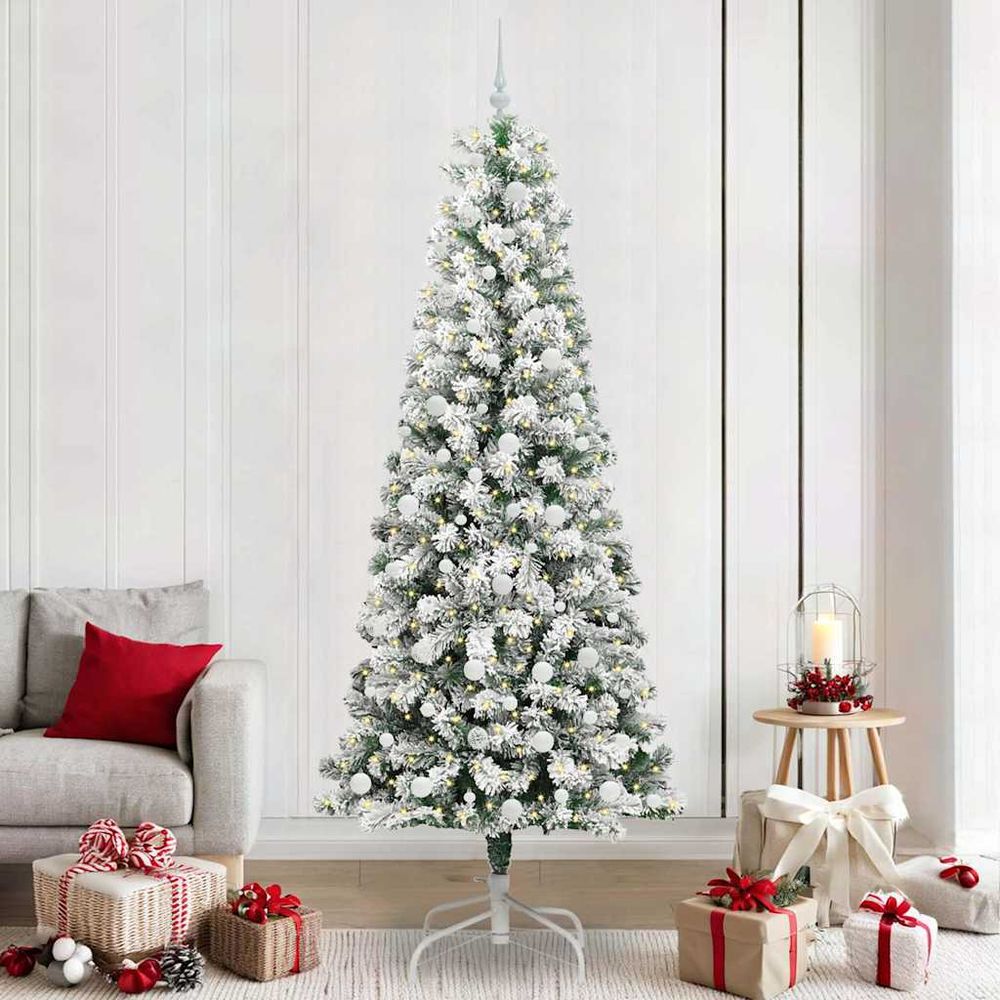 Kit complet sapin de noël 240 cm, artificiel avec led intégrées et 120 décorations, montage facile