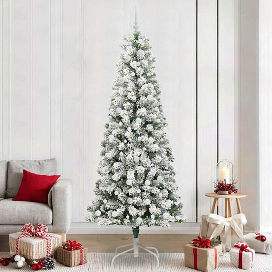 Kit complet sapin de noël 240 cm, artificiel avec led intégrées et 120 décorations, montage facile