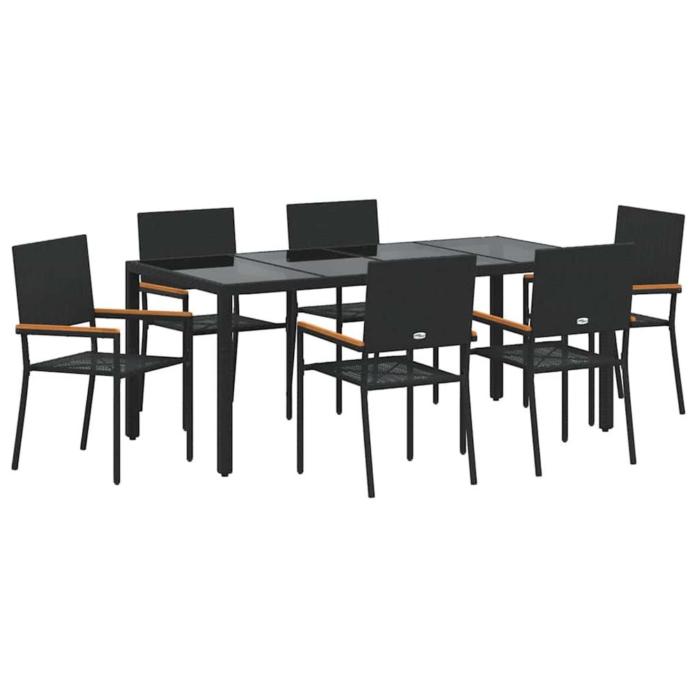 Ensemble de salle à manger pour jardin 7 pc noir polyrotin