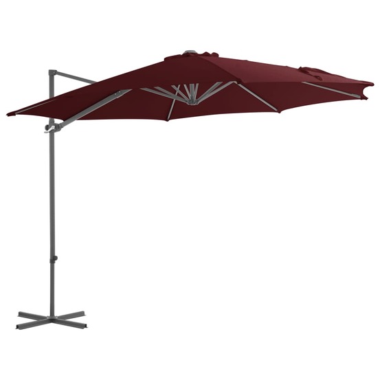 Parasol d'extérieur déporté avec mât en acier 300 cm rouge bordeaux