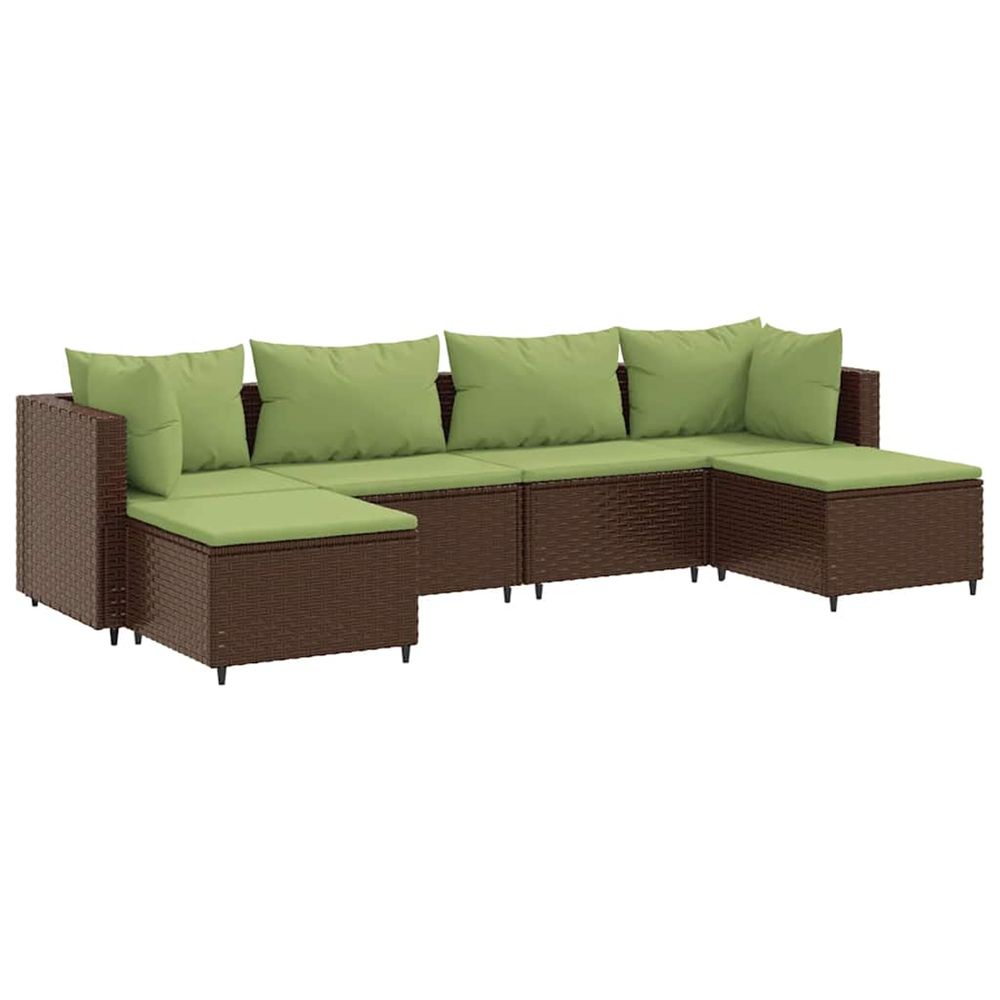 Salon de jardin 6 pcs avec coussins marron résine tressée