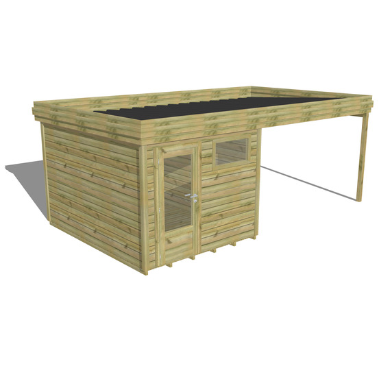 Abri de jardin bois pin traité autoclave 27mm - 6,14x3,44m / 21m2 - bac acier - plancher bois