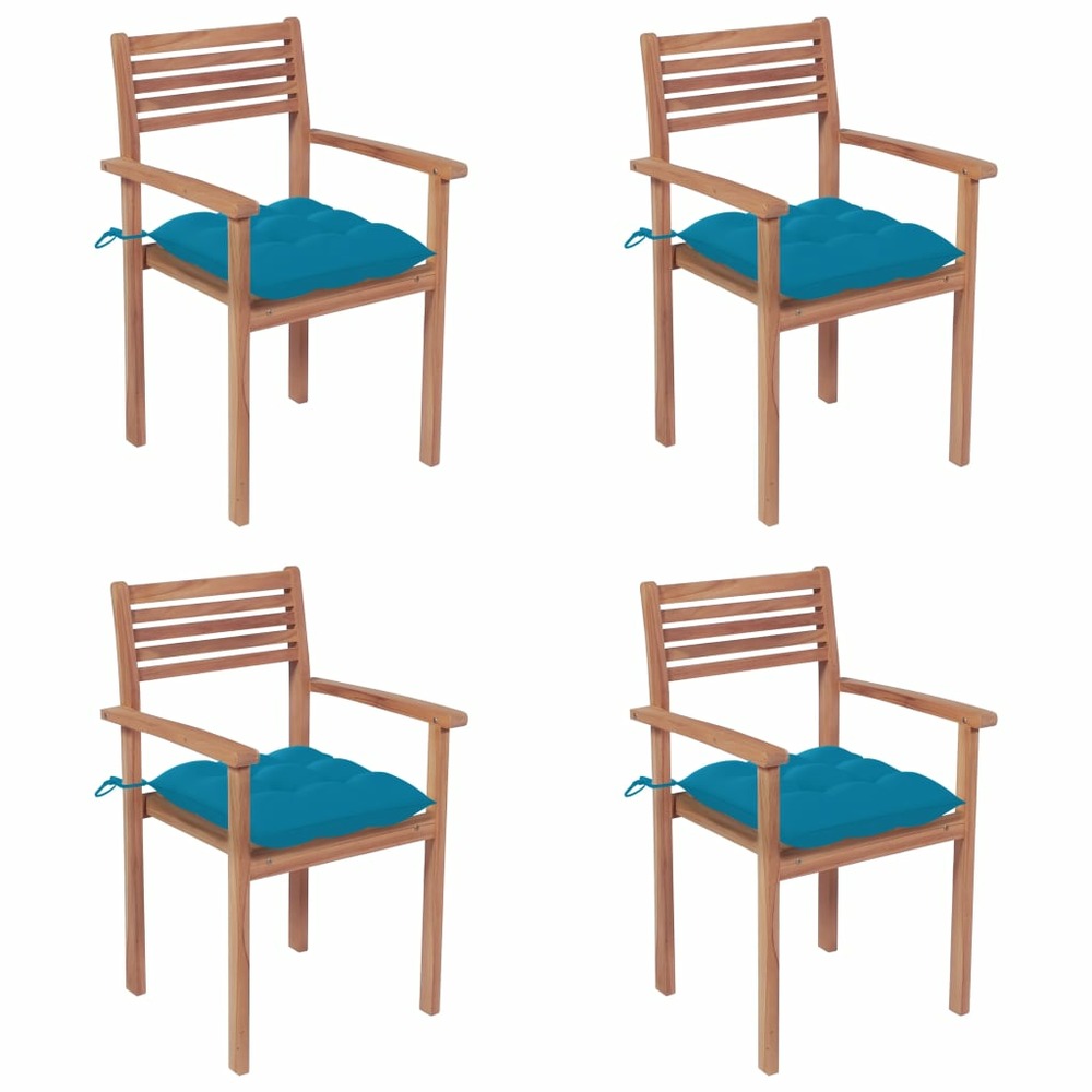 Chaises de jardin 4 pcs avec coussins bleu clair teck solide