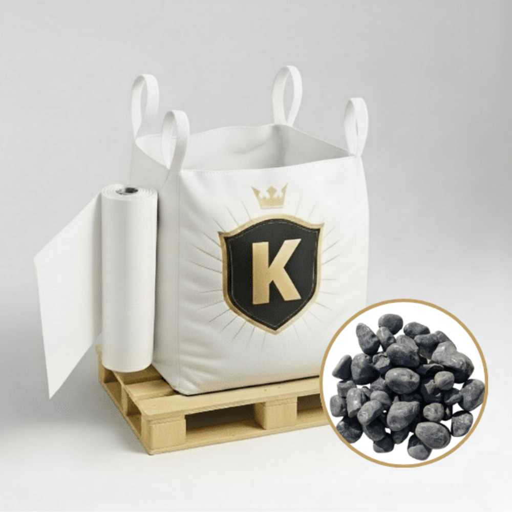 Kit galets gris foncé + géotextile = 1 big bag galet gris foncé 40/60 1.5t [environ 10m2 sur 5cm d'épaisseur] + 1 géotextile 25m2