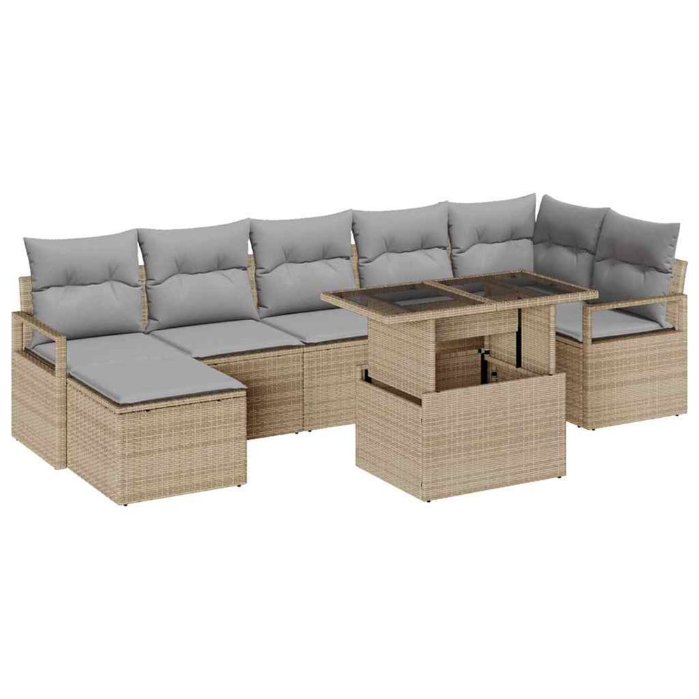 Ensemble de canapé de jardin 8 pc beige et gris clair polyrotin