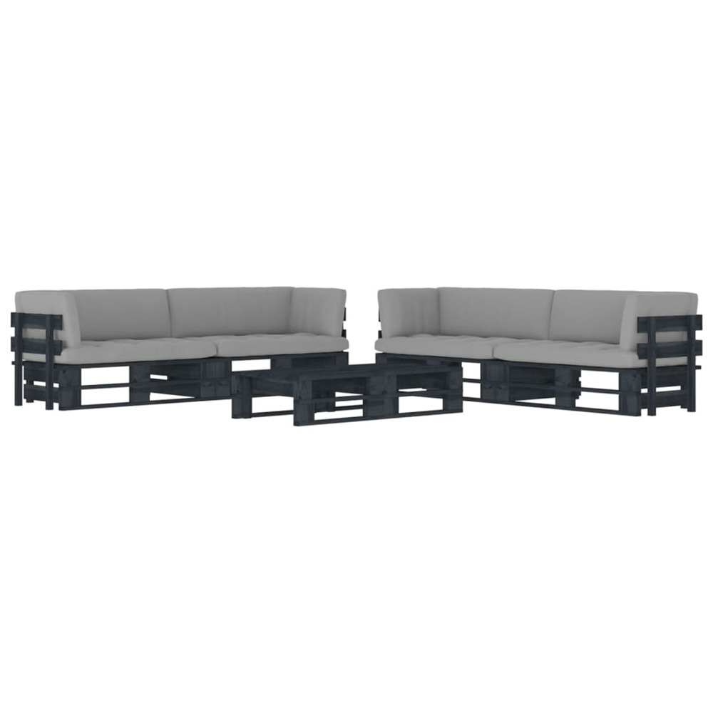 Salon de jardin palette 6pcs avec coussins pin imprégné de noir