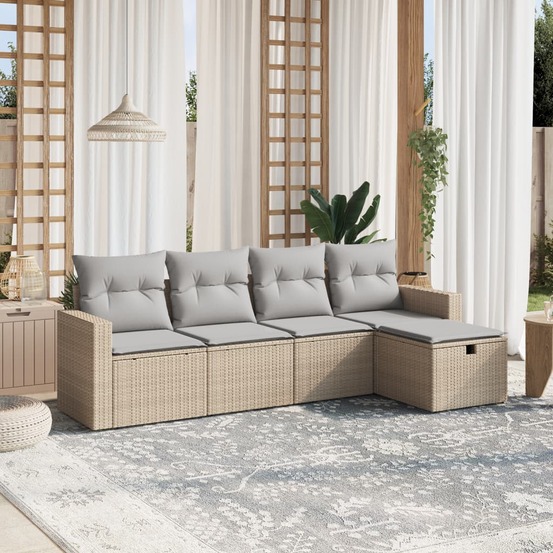 Salon de jardin avec coussins 5pcs mélange beige résine tressée