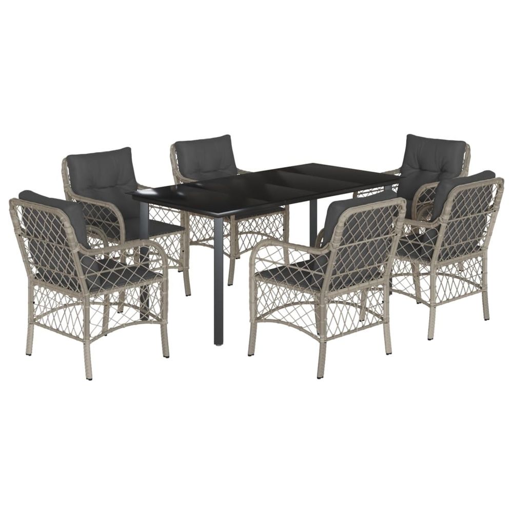 Ensemble à manger de jardin et coussins 7 pcs gris clair rotin