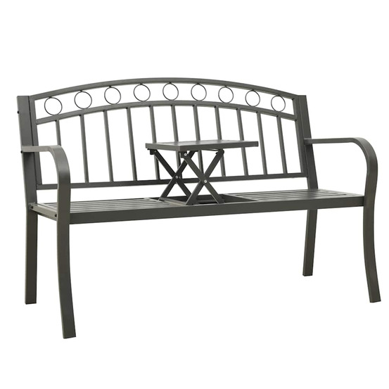 Banc de jardin avec table gris 120 cm acier