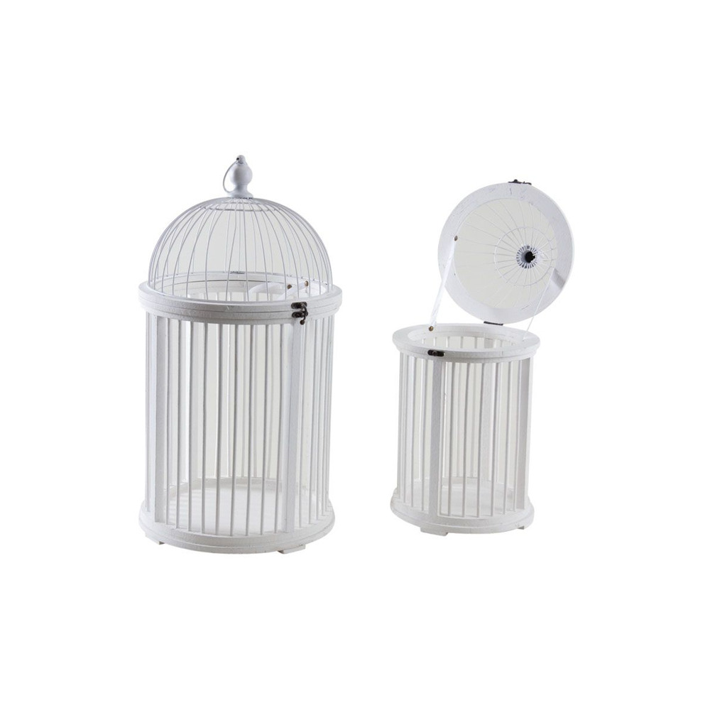 Cages en bois et métal blanches (lot de 2)