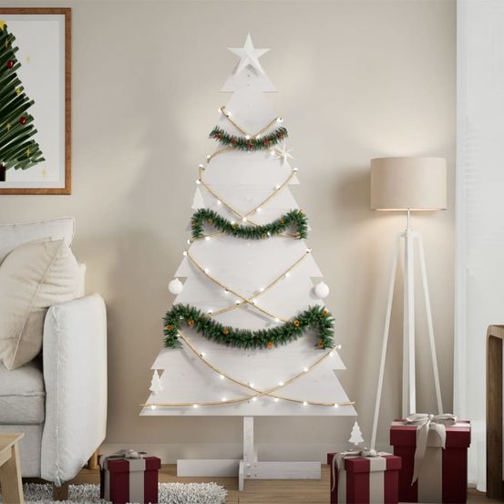 Sapin de noël en bois pin massif décoration intérieure 150 cm blanc