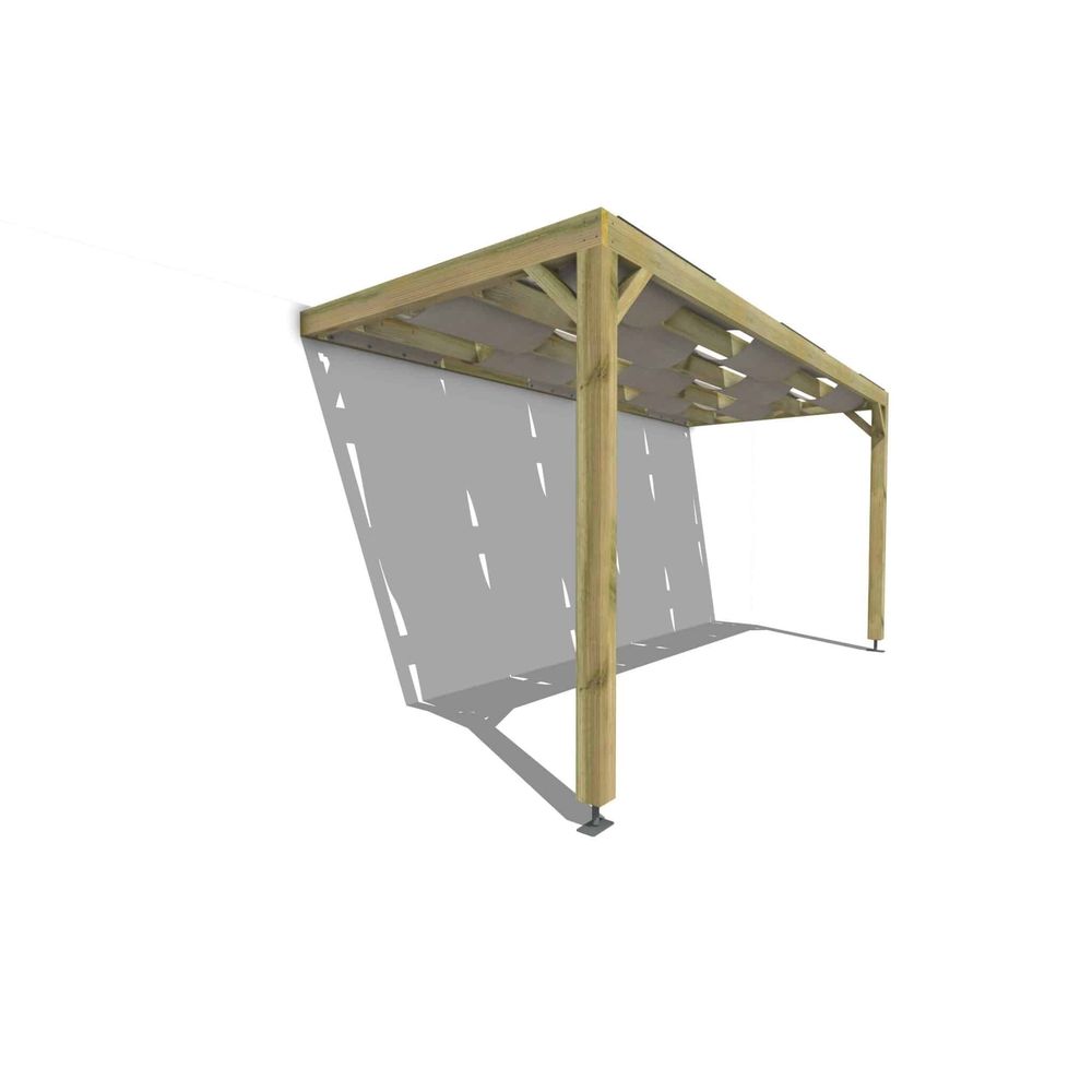 Pergola bois • 5m x 2m • adossée • sens largeur • voilage semi-transparent inclus • livraison comprise