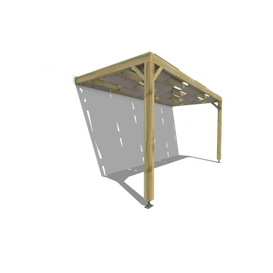 Pergola bois • 5m x 2m • adossée • sens largeur • voilage semi-transparent inclus • livraison comprise