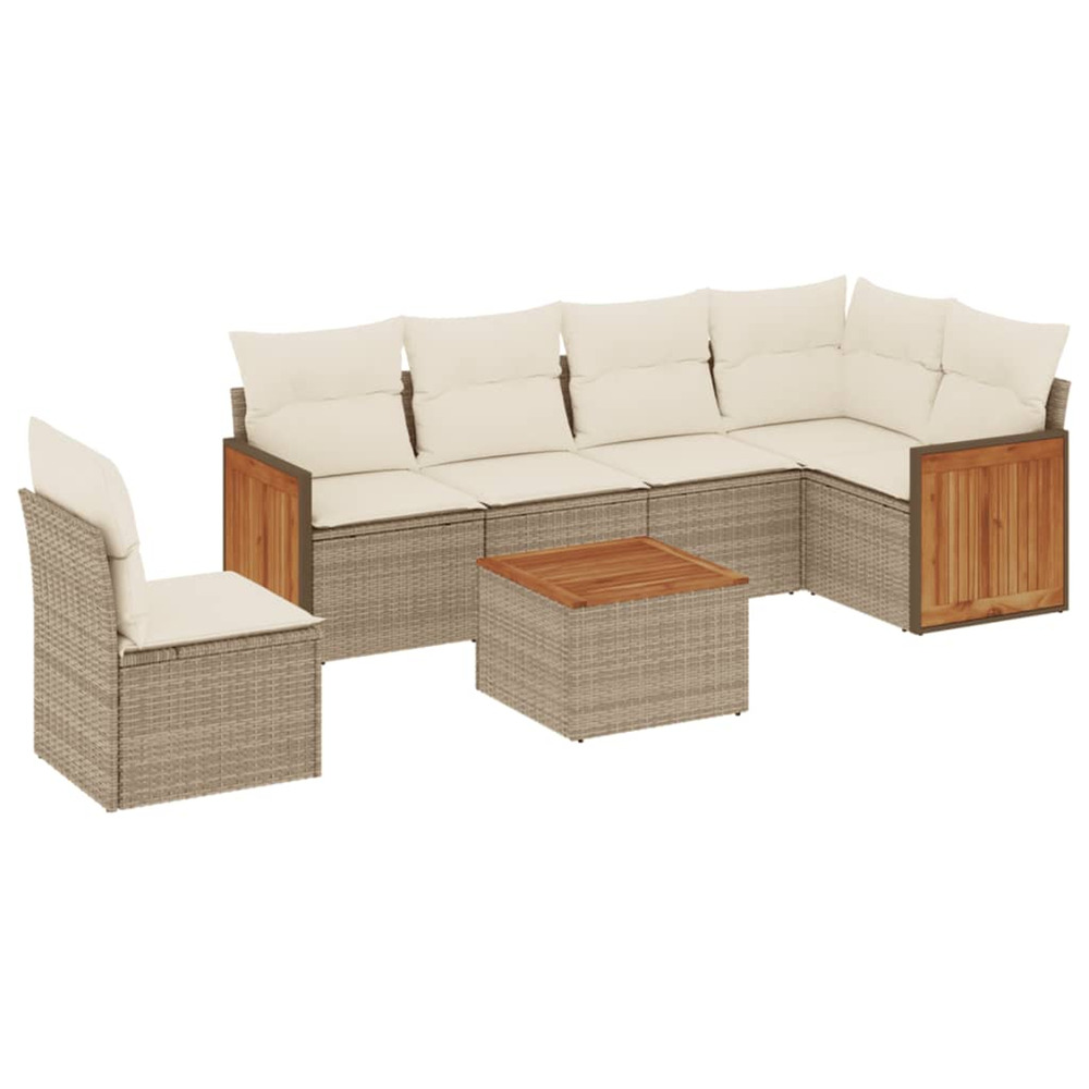Salon de jardin avec coussins 7 pcs beige résine tressée